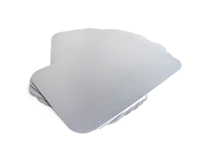 13" x 9" Flat Foil-Covered Cardboard Lids for 4 lb. Oblong Aluminum Pans 